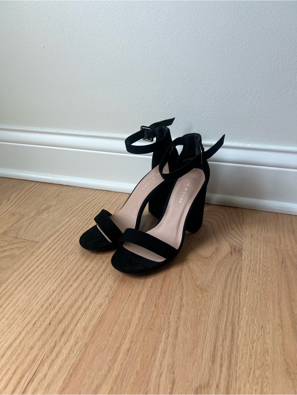 New Look Black Suede Block Heel Sandals with Ankle Strap